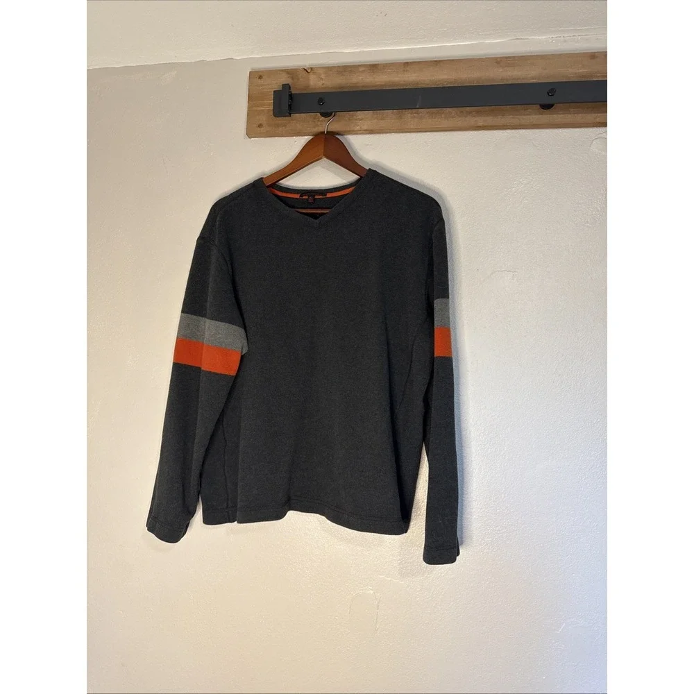 Banana Republic Sweater V-Neck Gray With Orange Accents All Cotton Men's Size XL